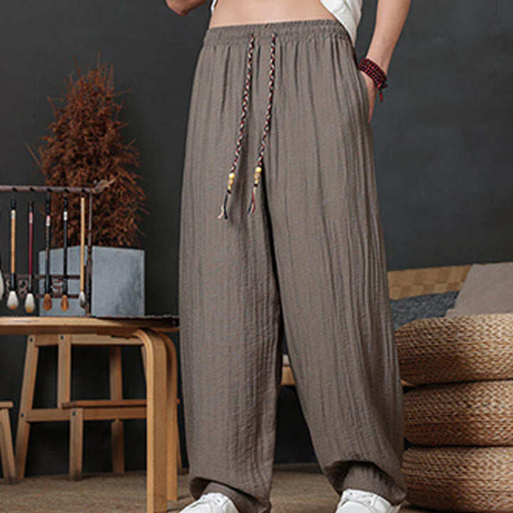 Buddha Stones Casual Plain Color Drawstring Design Men's Pants With Pockets - image 8