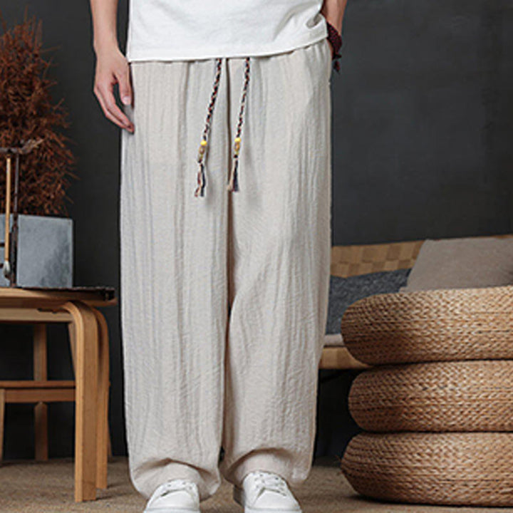 Buddha Stones Casual Plain Color Drawstring Design Men's Pants With Pockets - image 18