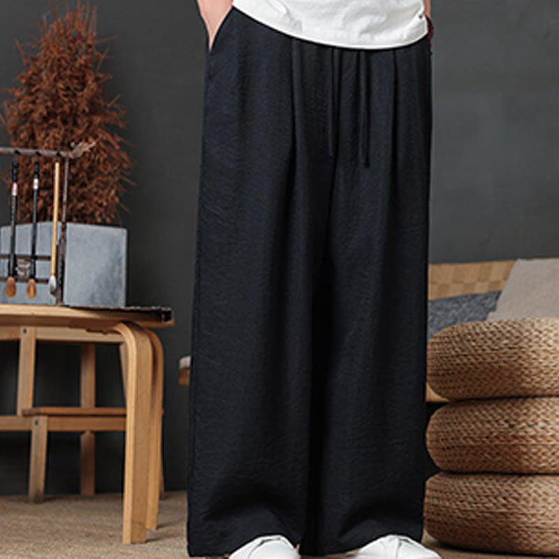 Buddha Stones Casual Plain Color Drawstring Design Men's Pants With Pockets - image 34