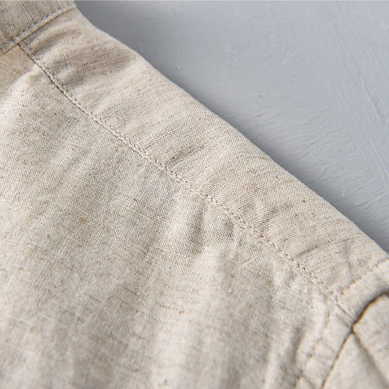 Buddha Stones Summer Solid Color Men's Half Button Short Sleeve Cotton Linen Shirt - image 7