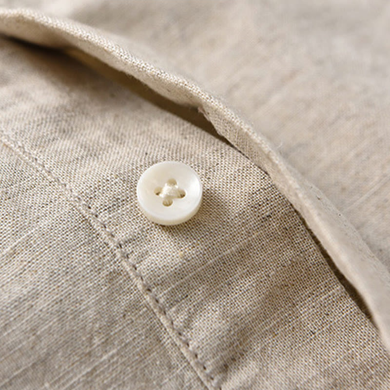 Buddha Stones Summer Solid Color Men's Half Button Short Sleeve Cotton Linen Shirt - image 6