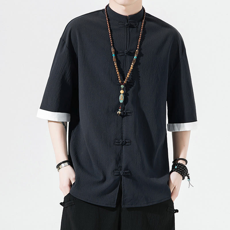 Buddha Stones Plain Tang Suit Frog-Button Design Men's Half Sleeve Shirt - image 10