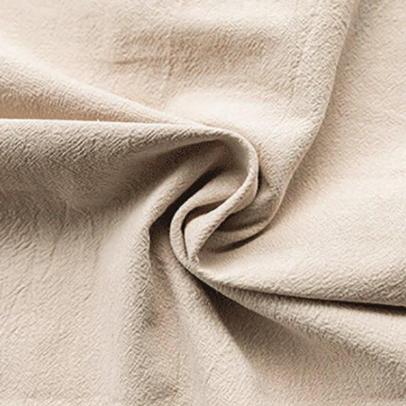 Buddha Stones Solid Color Tang Suit Frog-Button Design Men's Half Sleeve Linen Shirt With Pockets - image 1