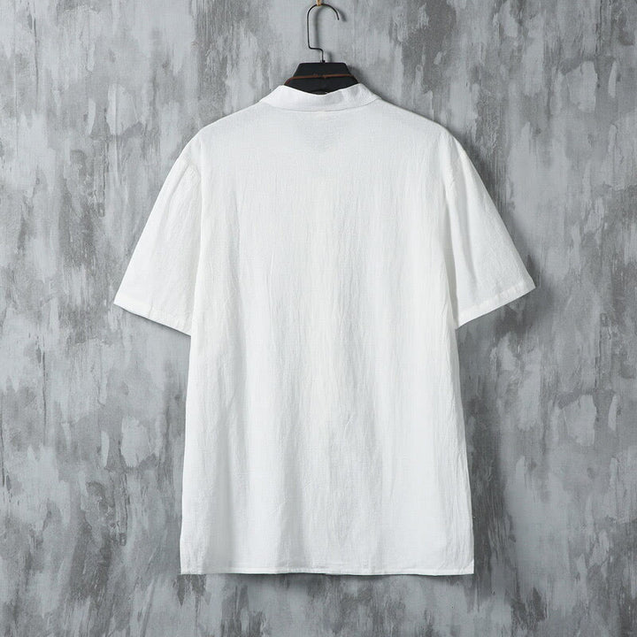 Buddha Stones Summer Plain Tang Suit Frog-Button Design Men's Short Sleeve Cotton Shirt - image 3