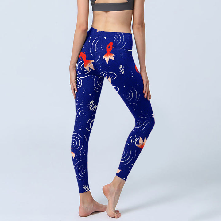 Buddha Stones Goldfish Water Ripples Pattern Print Gym Leggings Women's Yoga Pants - image 3