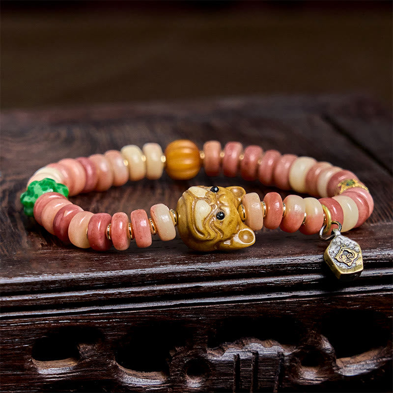 Buddha Stones Natural Tibetan Camel Bone Purple Blood Beads Pug Luck Bracelet - image 5