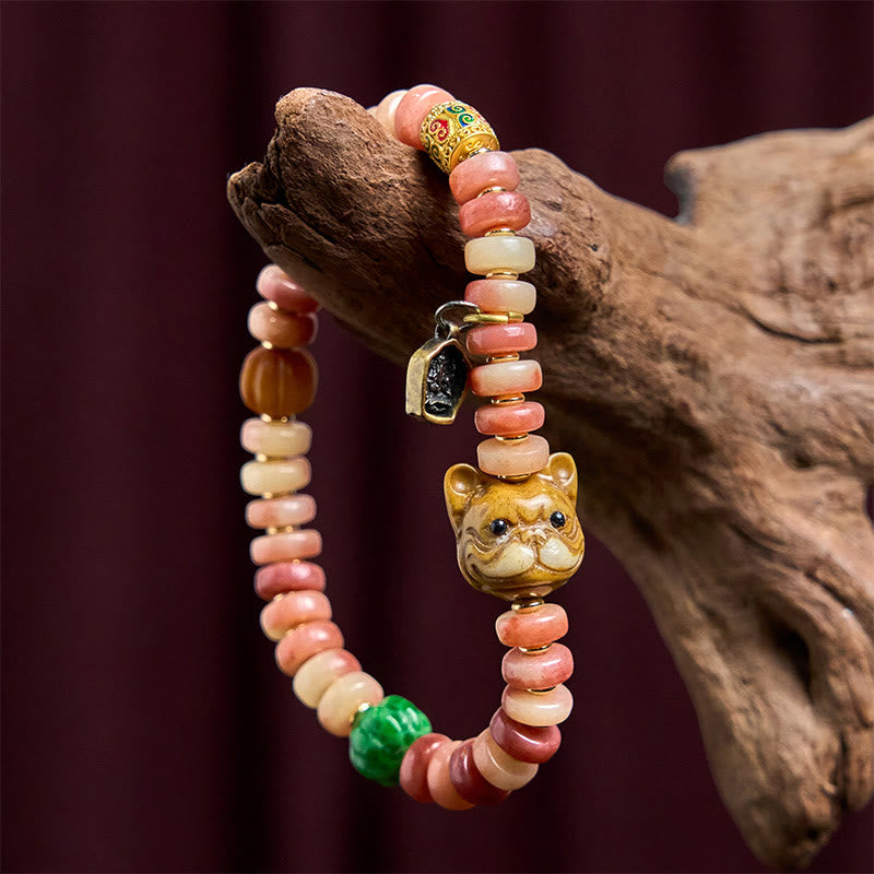 Buddha Stones Natural Tibetan Camel Bone Purple Blood Beads Pug Luck Bracelet - image 3