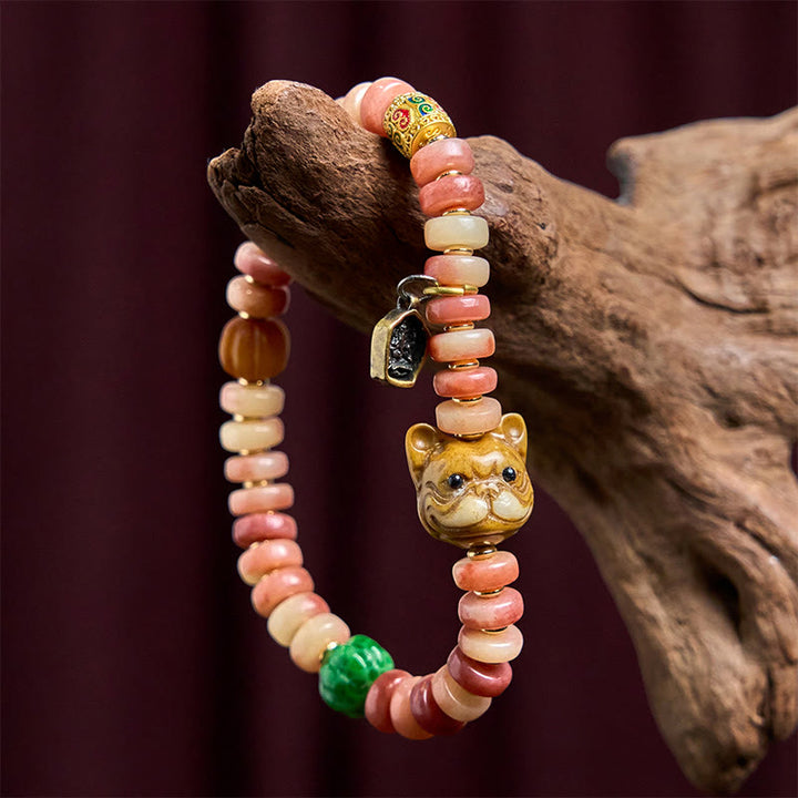 Buddha Stones Natural Tibetan Camel Bone Purple Blood Beads Pug Luck Bracelet - image 3