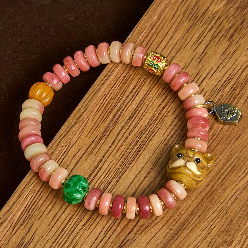 Buddha Stones Natural Tibetan Camel Bone Purple Blood Beads Pug Luck Bracelet - image 2