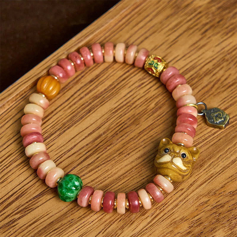 Buddha Stones Natural Tibetan Camel Bone Purple Blood Beads Pug Luck Bracelet - image 1