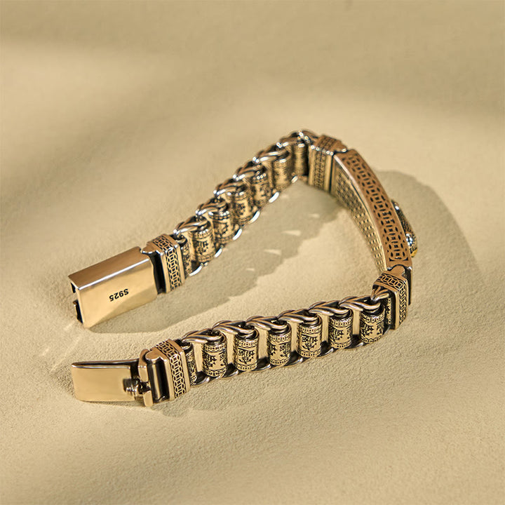 Buddha Stones Tibetan Copper Buckle Prayer Wheel Heart Sutra Pi Xiu Metal Bracelet - image 2