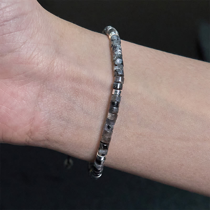 Buddha Stones Natural Black Glitter Stone Courage Spacer Bead Bracelet - image 9