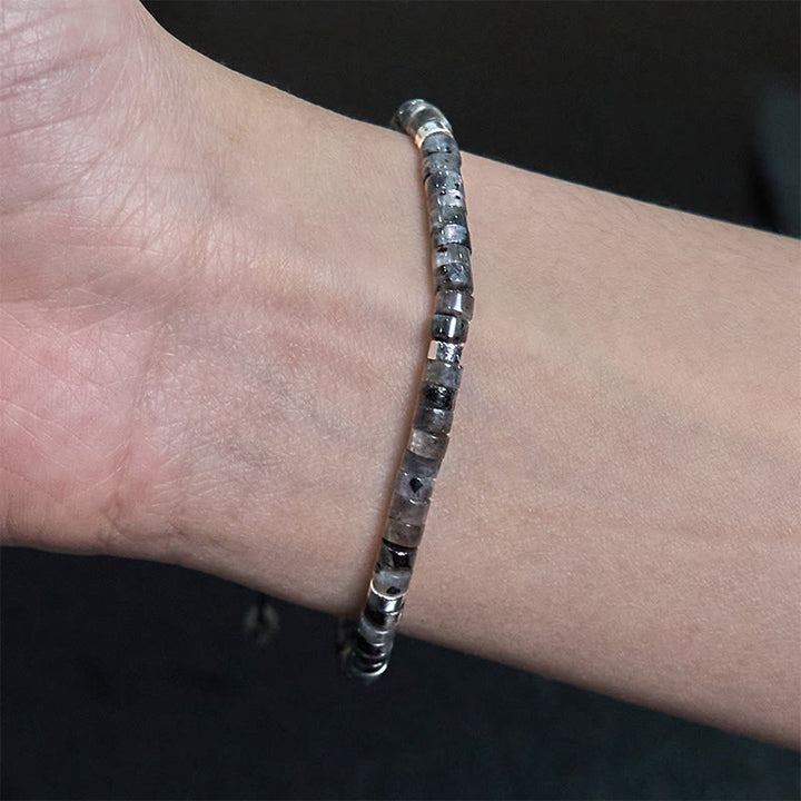 Buddha Stones Natural Black Glitter Stone Courage Spacer Bead Bracelet - image 9