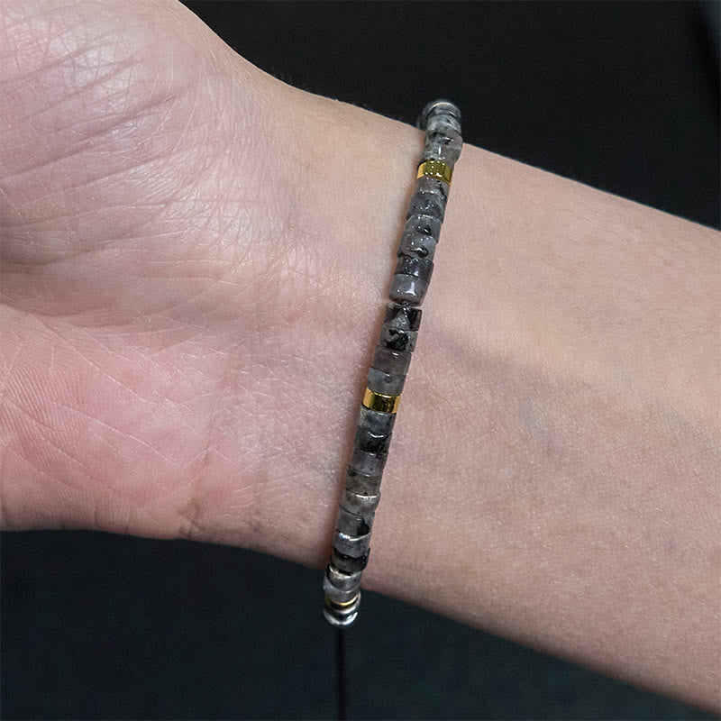 Buddha Stones Natural Black Glitter Stone Courage Spacer Bead Bracelet - image 4