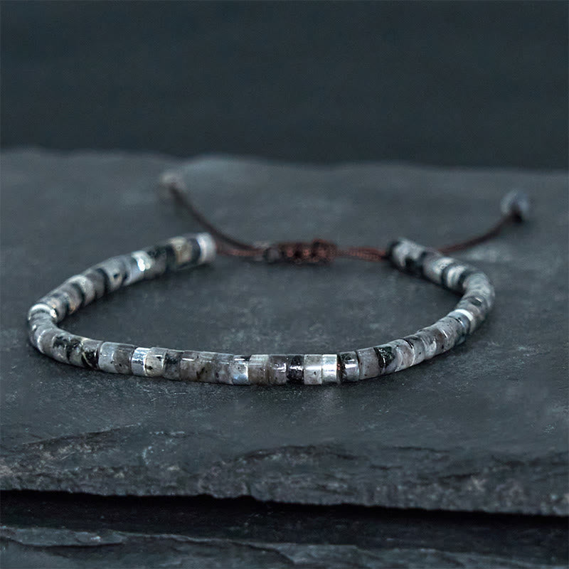 Buddha Stones Natural Black Glitter Stone Courage Spacer Bead Bracelet - image 8