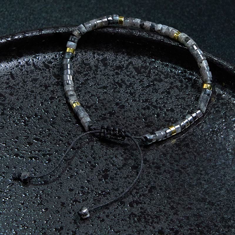Buddha Stones Natural Black Glitter Stone Courage Spacer Bead Bracelet - image 2