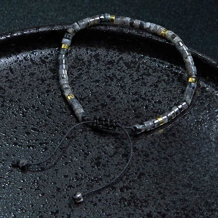 Buddha Stones Natural Black Glitter Stone Courage Spacer Bead Bracelet - image 2