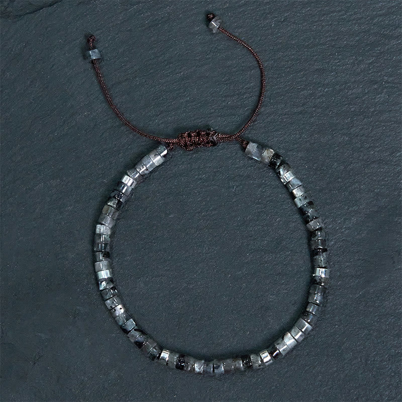 Buddha Stones Natural Black Glitter Stone Courage Spacer Bead Bracelet - Silvery Spacer Bead(Wrist Circumference 17-25cm) - image 7