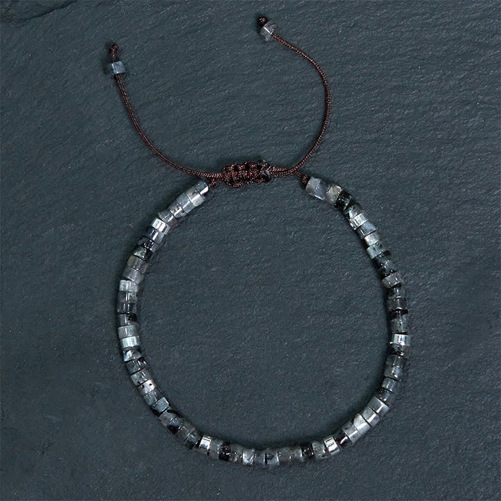 Buddha Stones Natural Black Glitter Stone Courage Spacer Bead Bracelet - Silvery Spacer Bead(Wrist Circumference 17-25cm) - image 7