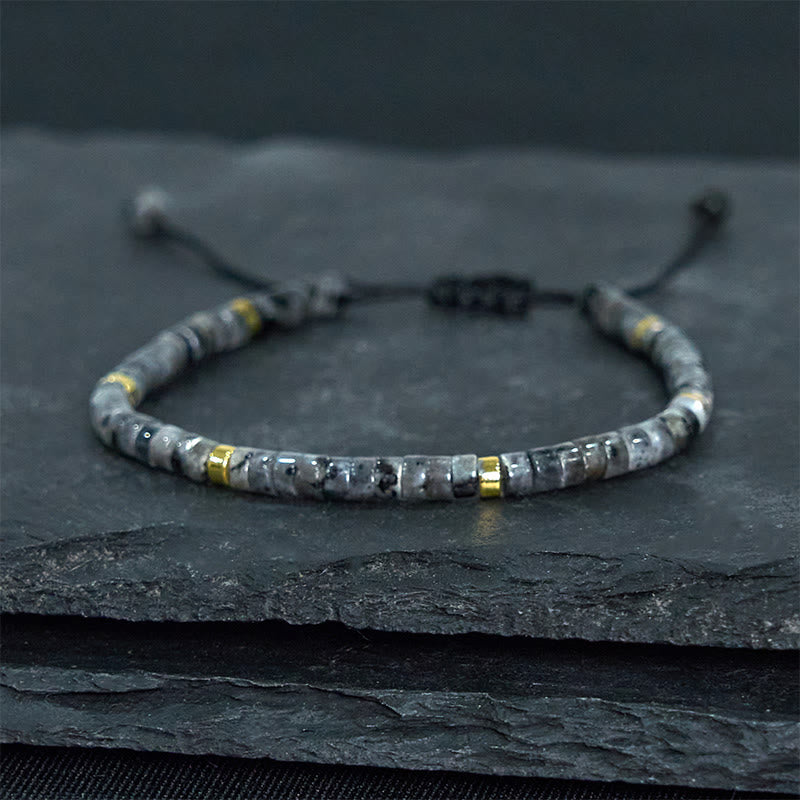 Buddha Stones Natural Black Glitter Stone Courage Spacer Bead Bracelet - image 1