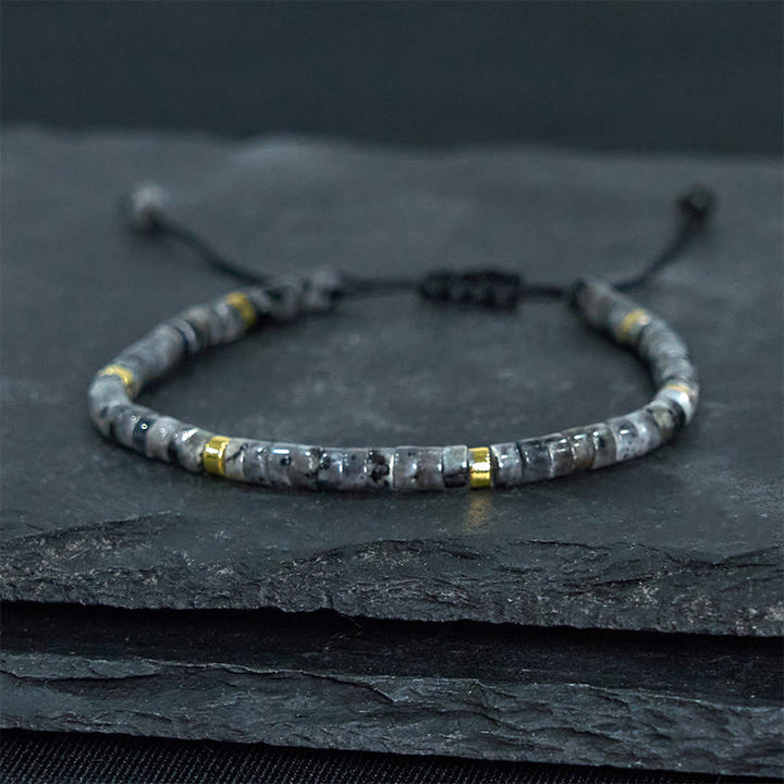 Buddha Stones Natural Black Glitter Stone Courage Spacer Bead Bracelet - image 1