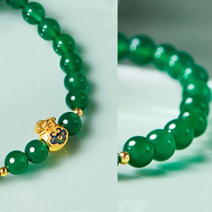 Buddha Stones 999 Sterling Silver Lucky Bag Green Chalcedony Calm Bracelet - image 3