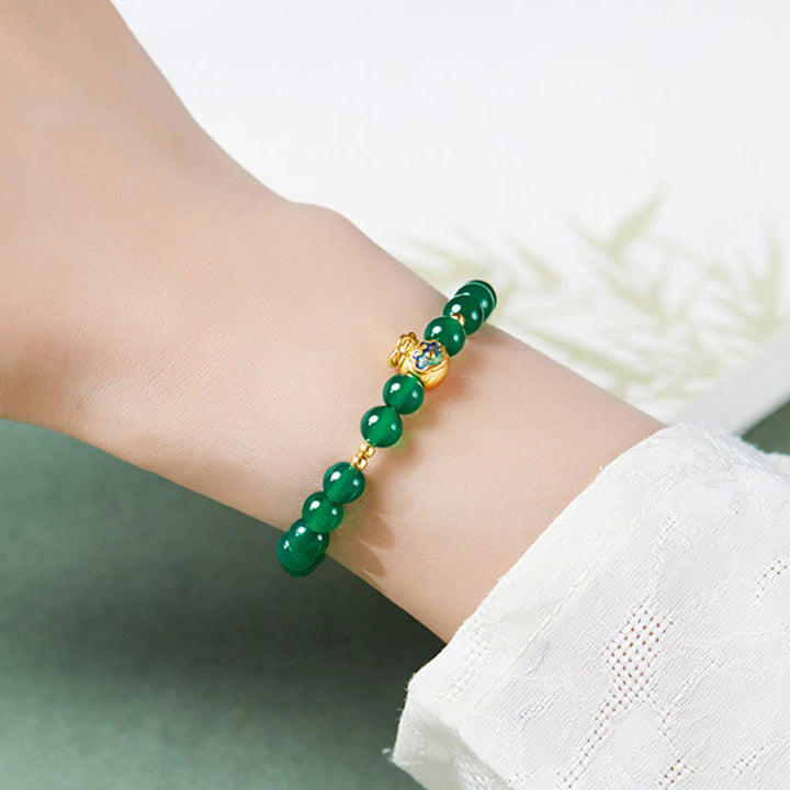 Buddha Stones 999 Sterling Silver Lucky Bag Green Chalcedony Calm Bracelet - image 7