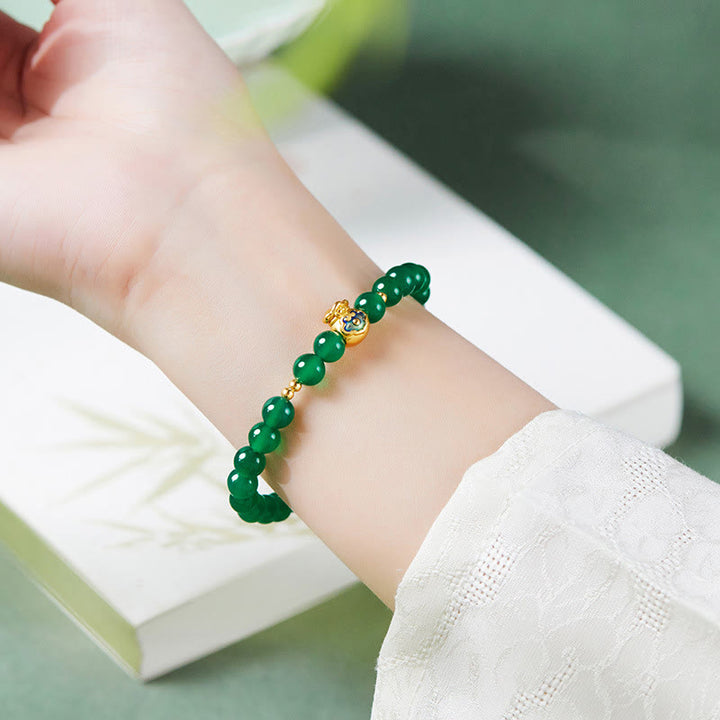 Buddha Stones 999 Sterling Silver Lucky Bag Green Chalcedony Calm Bracelet - image 4