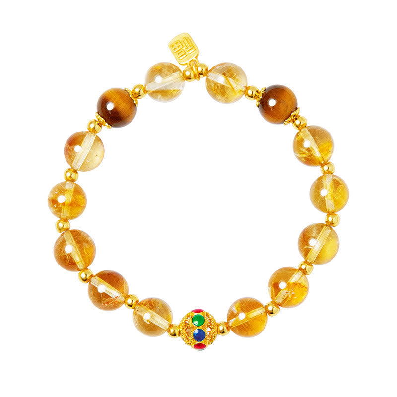 Buddha Stones 925 Sterling Silver Fu Character Citrine Tiger Eye Protection Bracelet - image 12
