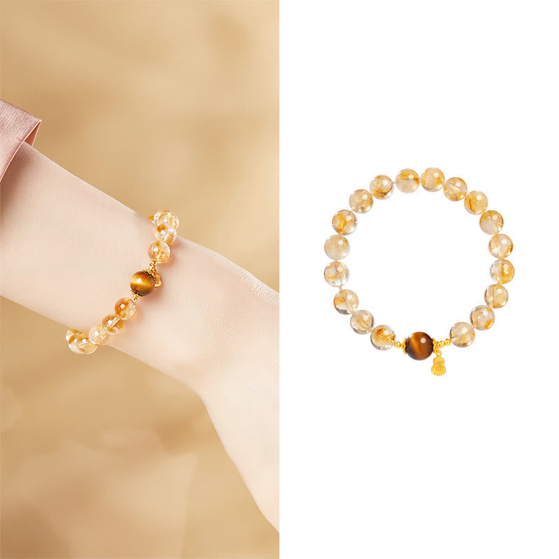 Buddha Stones 925 Sterling Silver Gourd Fu Character Citrine Tiger Eye Prosperity Bracelet - image 10