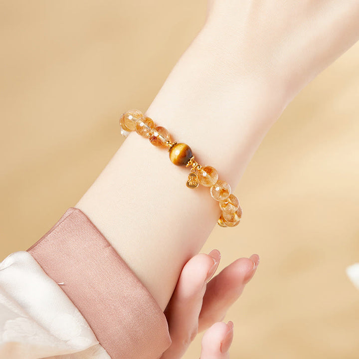 Buddha Stones 925 Sterling Silver Gourd Fu Character Citrine Tiger Eye Prosperity Bracelet - image 9