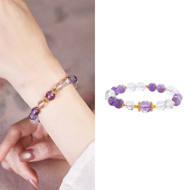 Buddha Stones 925 Sterling Silver Natural Amethyst White Crystal Balance Bracelet - image 10