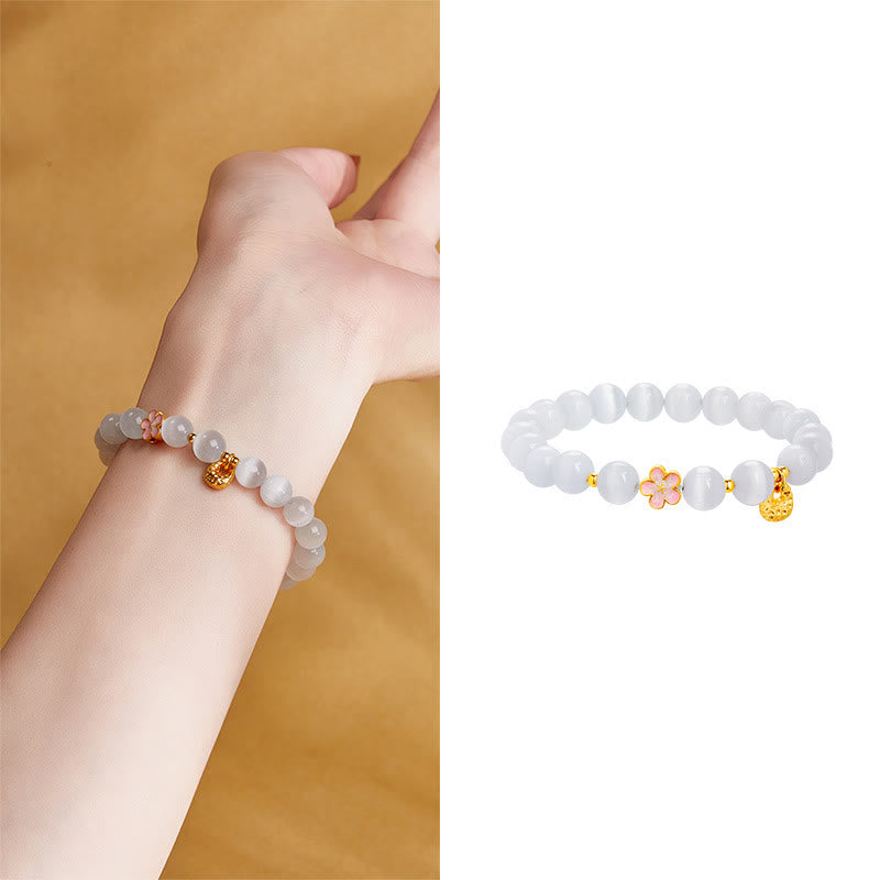 Buddha Stones 925 Sterling Silver Natural Peach Blossom White Cat's Eye Positive Bracelet - image 9