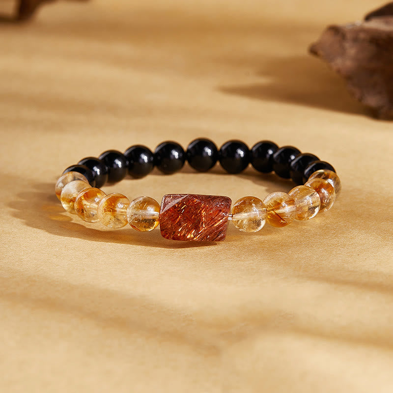 Buddha Stones Natural Black Obsidian Citrine Super Seven Crystal Strength Bracelet - Black Obsidian(Wrist Circumference:17-19cm) - image 0