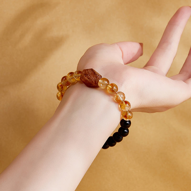 Buddha Stones Natural Black Obsidian Citrine Super Seven Crystal Strength Bracelet - image 7
