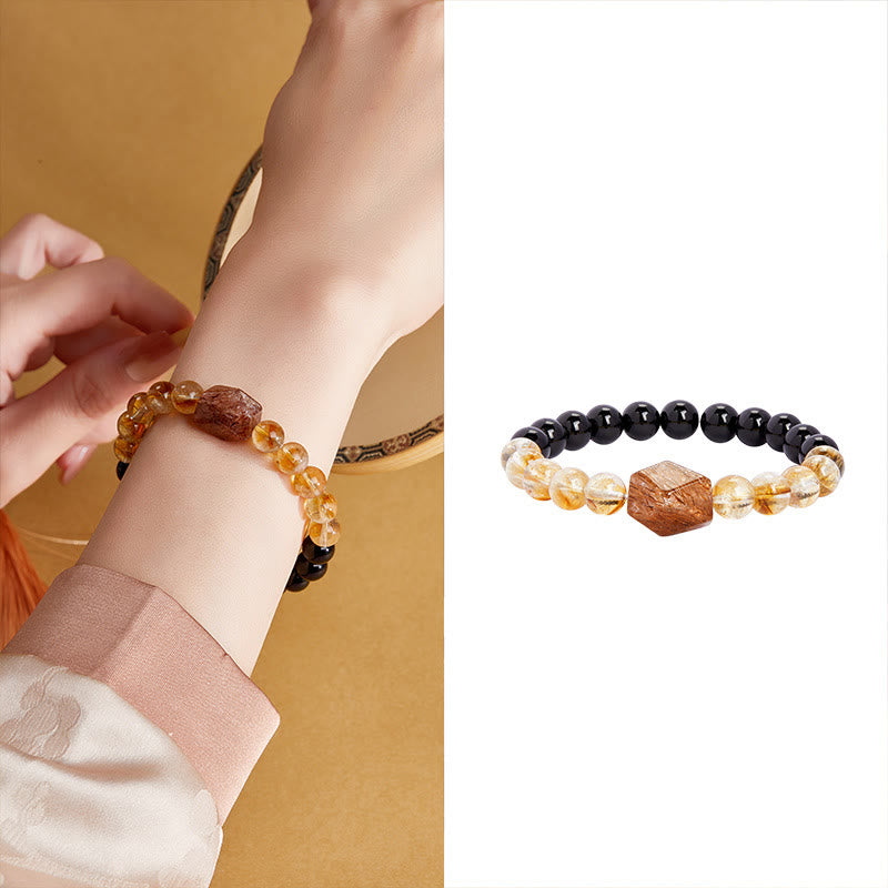 Buddha Stones Natural Black Obsidian Citrine Super Seven Crystal Strength Bracelet - image 9