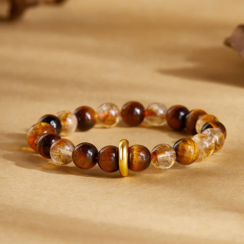 Buddha Stones 999 Sterling Silver Natural Citrine Tiger Eye Peace Buckle Protection Bracelet - Citrine(Wrist Circumference:17-19cm) - image 0
