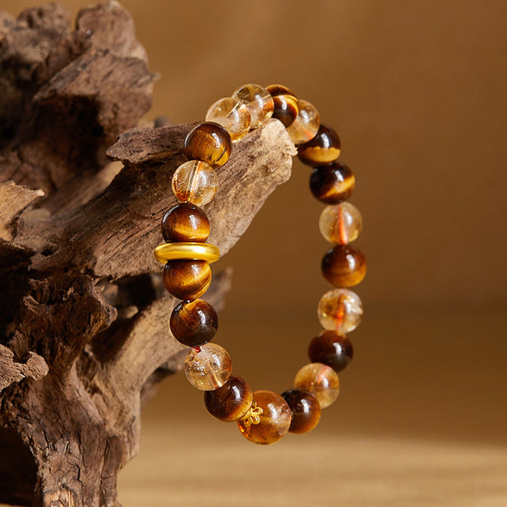 Buddha Stones 999 Sterling Silver Natural Citrine Tiger Eye Peace Buckle Protection Bracelet - image 2
