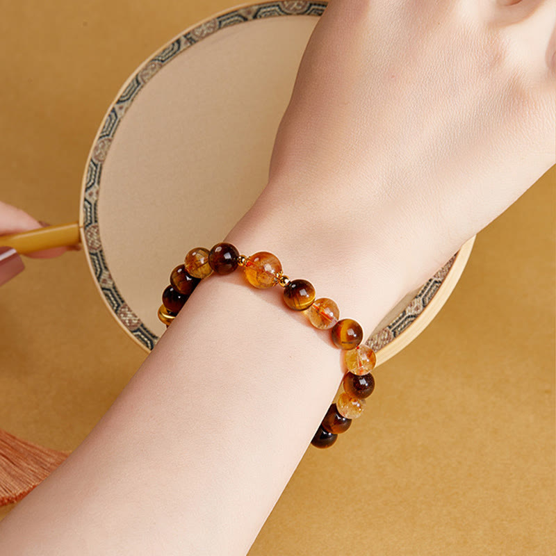 Buddha Stones 999 Sterling Silver Natural Citrine Tiger Eye Peace Buckle Protection Bracelet - image 10