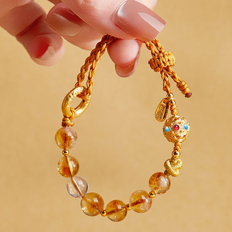 Buddha Stones 925 Sterling Silver Natural Citrine White Crystal Peace Buckle Meaning Fu Character Protection Braided String Bracelet - image 4
