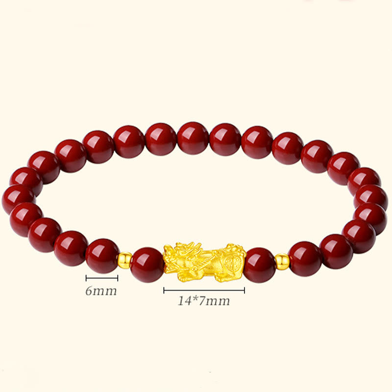 Buddha Stones 999 Gold 5D Hard Gold Cinnabar PiXiu Calm Bracelet - image 4
