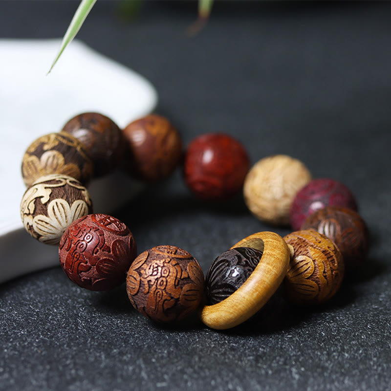 Buddha Stones Carving Sandalwood Chinese Zodiac Auspicious Dragon Phoenix Fu Character Healing Bracelet - image 17