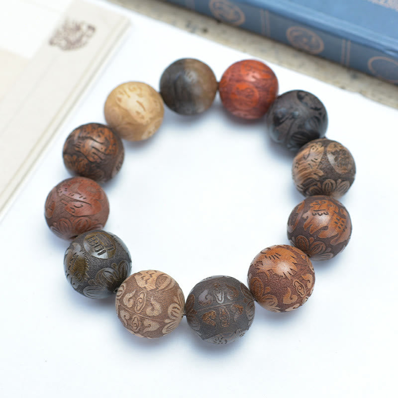 Buddha Stones Carving Sandalwood Chinese Zodiac Auspicious Dragon Phoenix Fu Character Healing Bracelet - Chinese Zodiac With Fu Character - image 14