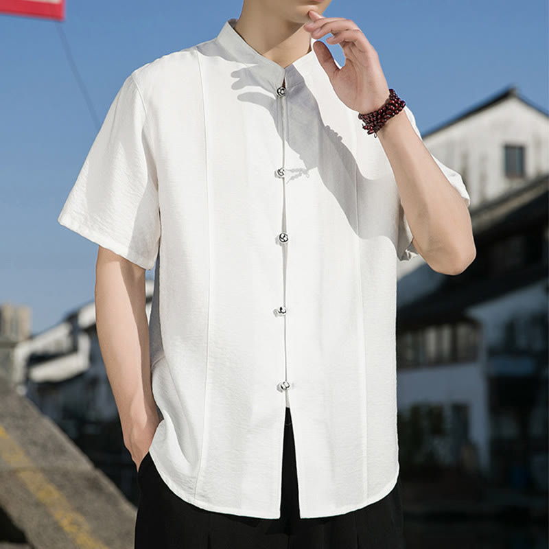 Buddha Stones Summer Solid Color Front Button Design Men's Half Sleeve Cotton Shirt - image 6