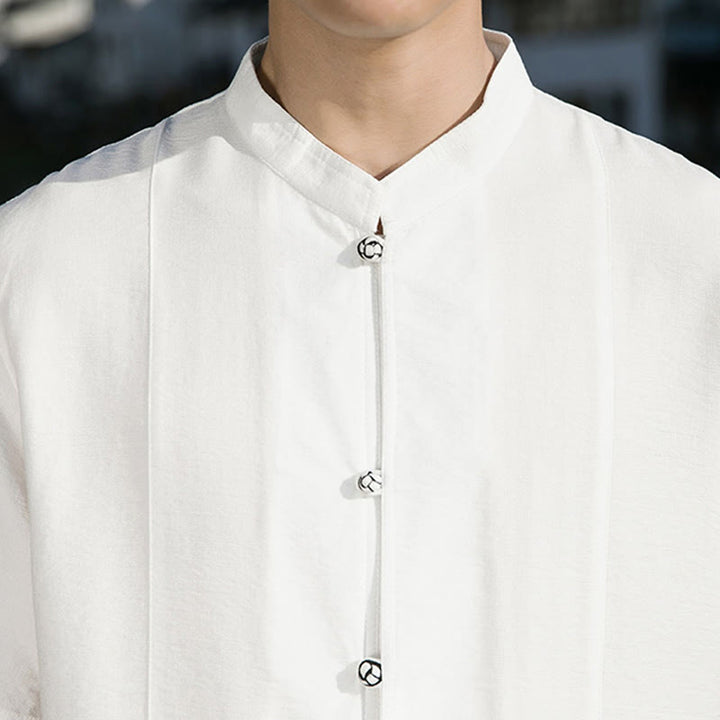 Buddha Stones Summer Solid Color Front Button Design Men's Half Sleeve Cotton Shirt - image 9