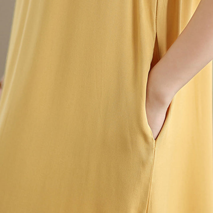 Buddha Stones Pure Color Slit Design Sleeveless Cotton Midi Dress With Pockets - image 33