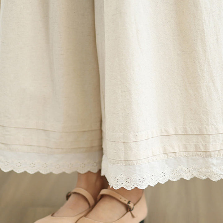 Buddha Stones Commute Simple Lace Design 7-8 Length Women's Wide Leg Cotton Pants With Pockets - image 10