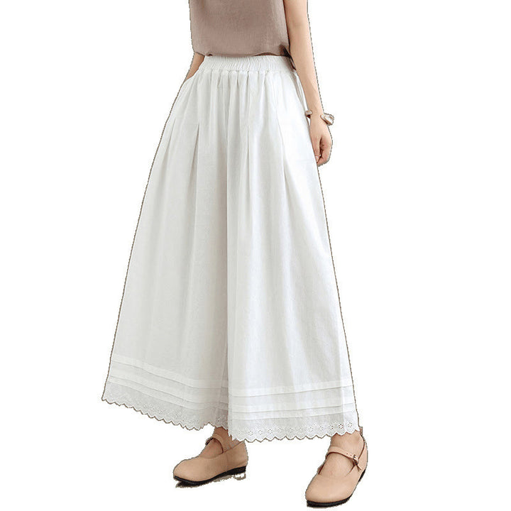 Buddha Stones Commute Simple Lace Design 7-8 Length Women's Wide Leg Cotton Pants With Pockets - image 22