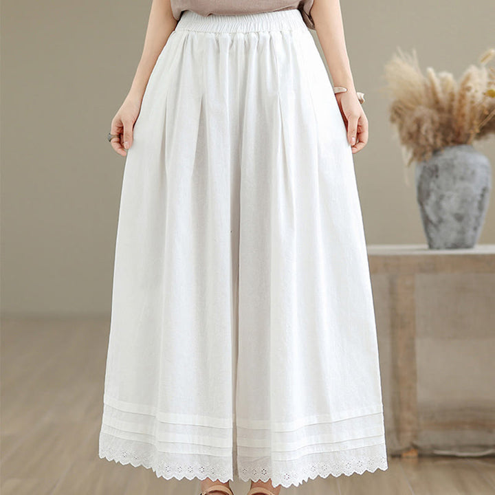 Buddha Stones Commute Simple Lace Design 7-8 Length Women's Wide Leg Cotton Pants With Pockets - image 20