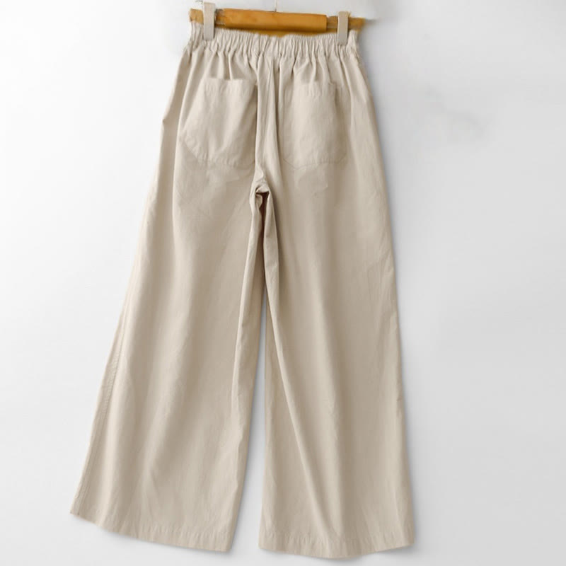 Buddha Stones Spring Commute Solid Color High Waist Women's Wide Leg Cotton Linen Pants With Pockets - image 1